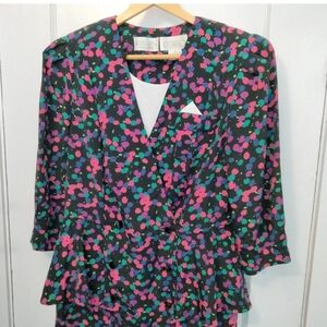 VTG 80s 90s Liz Roberts Wrap Bodice Peplum Career Secretary Dress Size 14 Belted